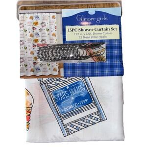 Gilmore Girls Shower Curtain Luke's Coffee Shop Stars Hollow 13 pc set NEW